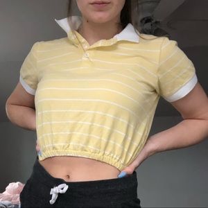 yellow stripped collared crop top